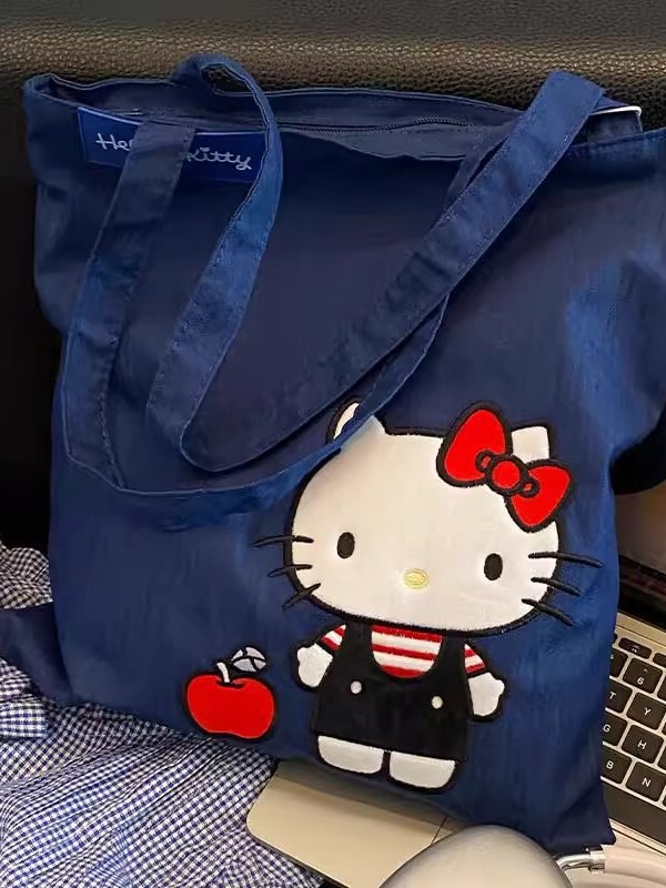 kitty猫蓝色牛仔帆布包女2025新款可爱卡通大容量手提包包潮|undefined