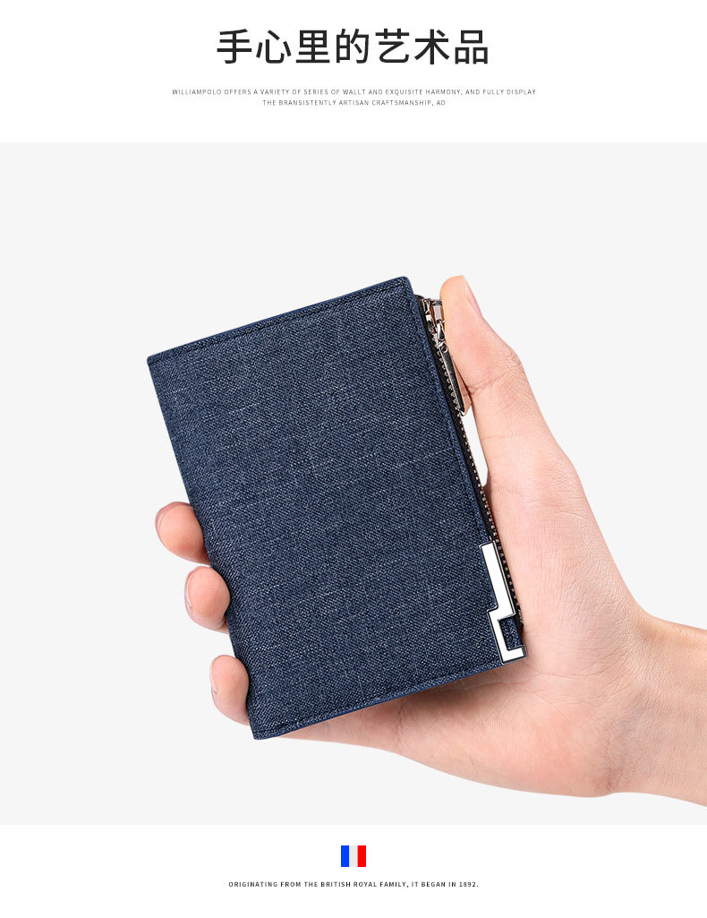Ví nam gập mini Emperor Paul vải canvas siêu mỏng đựng thẻ và tiền xu chi tiết 3