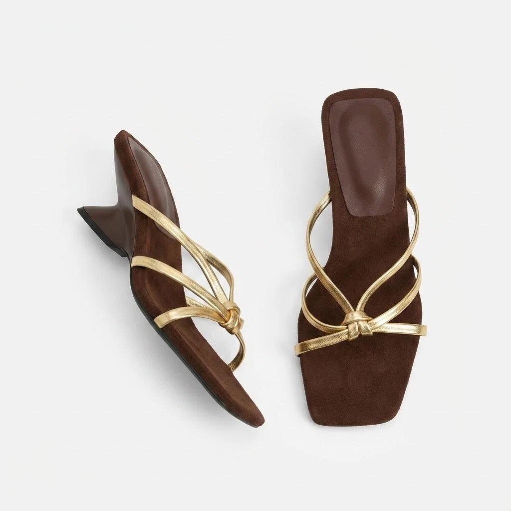 Sandalias de mujer de verano, zapatillas de mujer con cabeza cuadrada, correa de metal, tacones de gato, zapatillas retro, nuevos zapatos de mujer de moda image 6