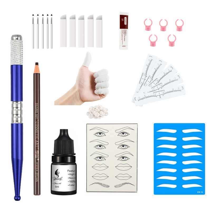 Cross-border popular ceja tatuaje mano aguja traje principiante ceja tatuaje herramienta estudiante aprendizaje combinación delineador de ojos tatuaje herramienta de bordado