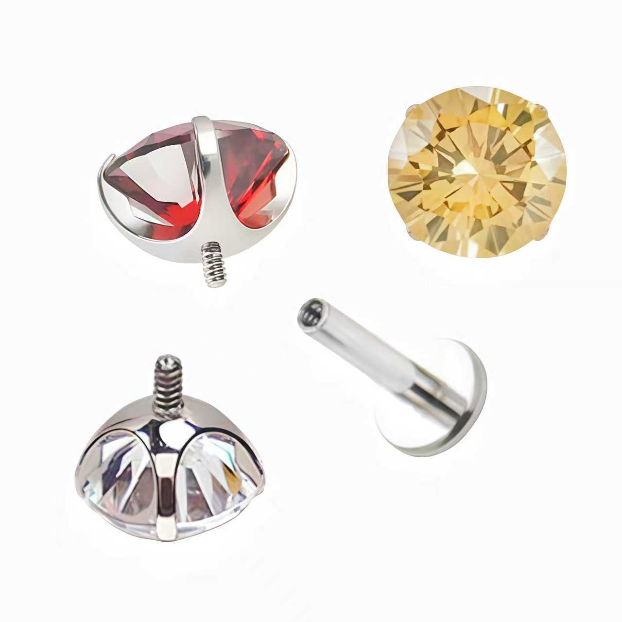 Silver pointed spike labret stud material detail
