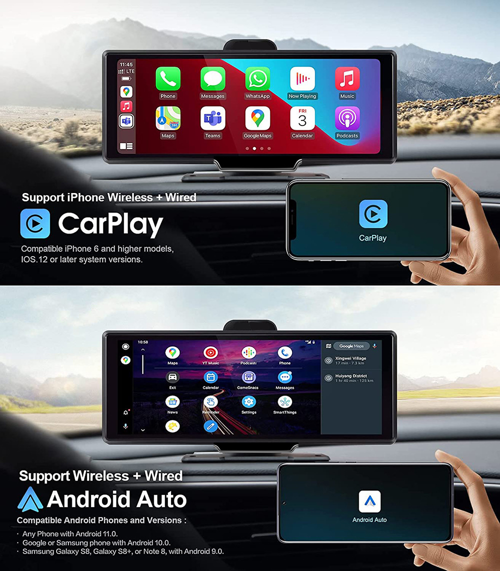 Cross-mirror e-commerce foreign trade 10.26 inch central control wireless Carplay Android Auto car smart screen Bluetooth car