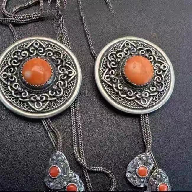Xizang Style Mongolian Element Style Ethnic Characteristic Necklace Elegant Retro Inlaid Peach Heart Pattern Niche Clavicle Chain for Women