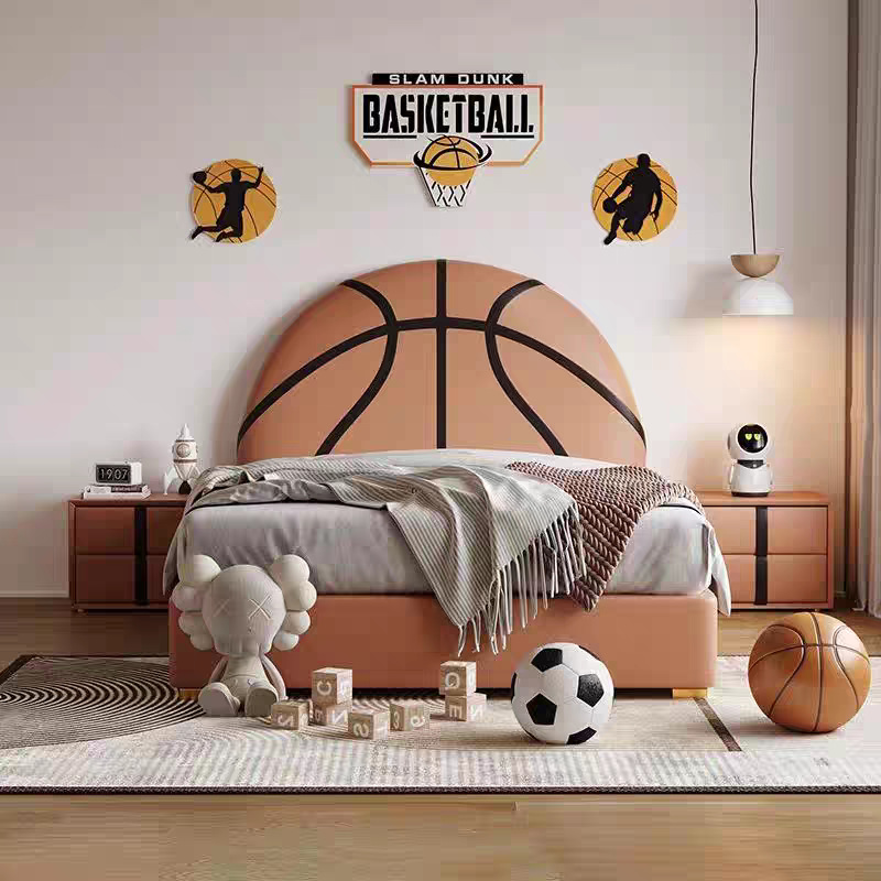 Children's Bed Boy Basketball Solid Wood Upholstered Bed Kids Room New 1.5m Bedroom Modern Minimalist Youth Furniture