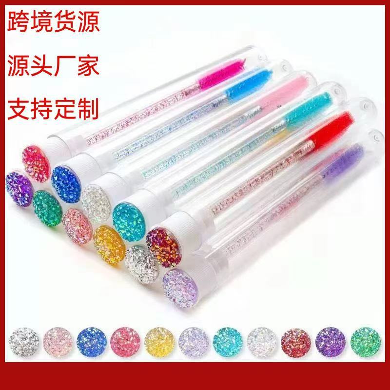 Cross-Border Supply, Individually Packaged, Portable Eyelash Comb with Diamond, Makeup Eyebrow Brush, Eyelash Brush, Disposable Tube-Packed Eyelashes