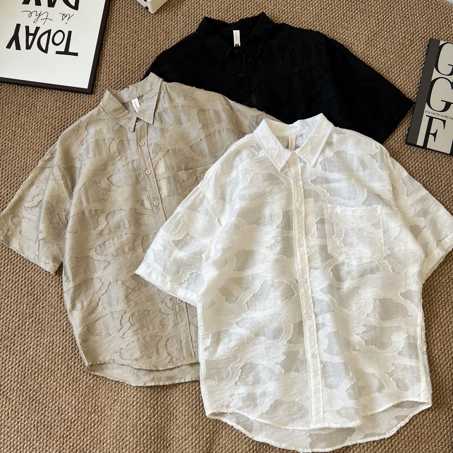 Special Price Adjustment No Refund No Replacement Men's Short-Sleeved Shirt Patterned Tencel Fabric Shirt Casual Light Mature Style Cardigan Trendy