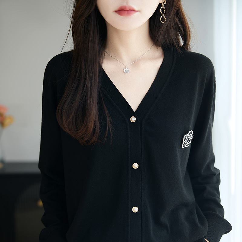 法式高端绣花精纺毛针织开衫女小香风显瘦长袖保暖打底衫毛衣外套|undefined