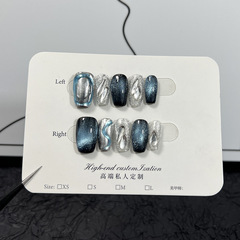 新款晶石貓眼穿戴甲短款成品美甲貼片外貿歐美風純手工穿戴甲批發