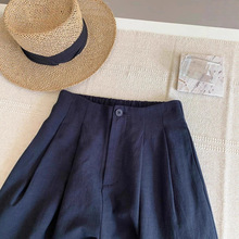 全宇宙醉好穿!!渠道货藏蓝色棉麻后松紧腰长裤女夏季仿亚麻裤子