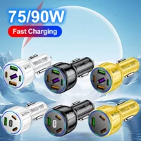 90W пять в одном двухпроводное автомобильное зарядное устройство 75W быстрая зарядка 3USB 2PD автомобильное зарядное устройство для мобильного телефона оптом