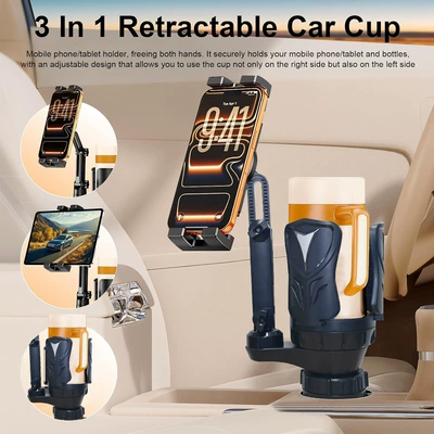 Cross-Border Upgraded Car Water Cup Holder with Adjustable Telescopic Rod, Car Cup Holder and Navigation Phone Holder