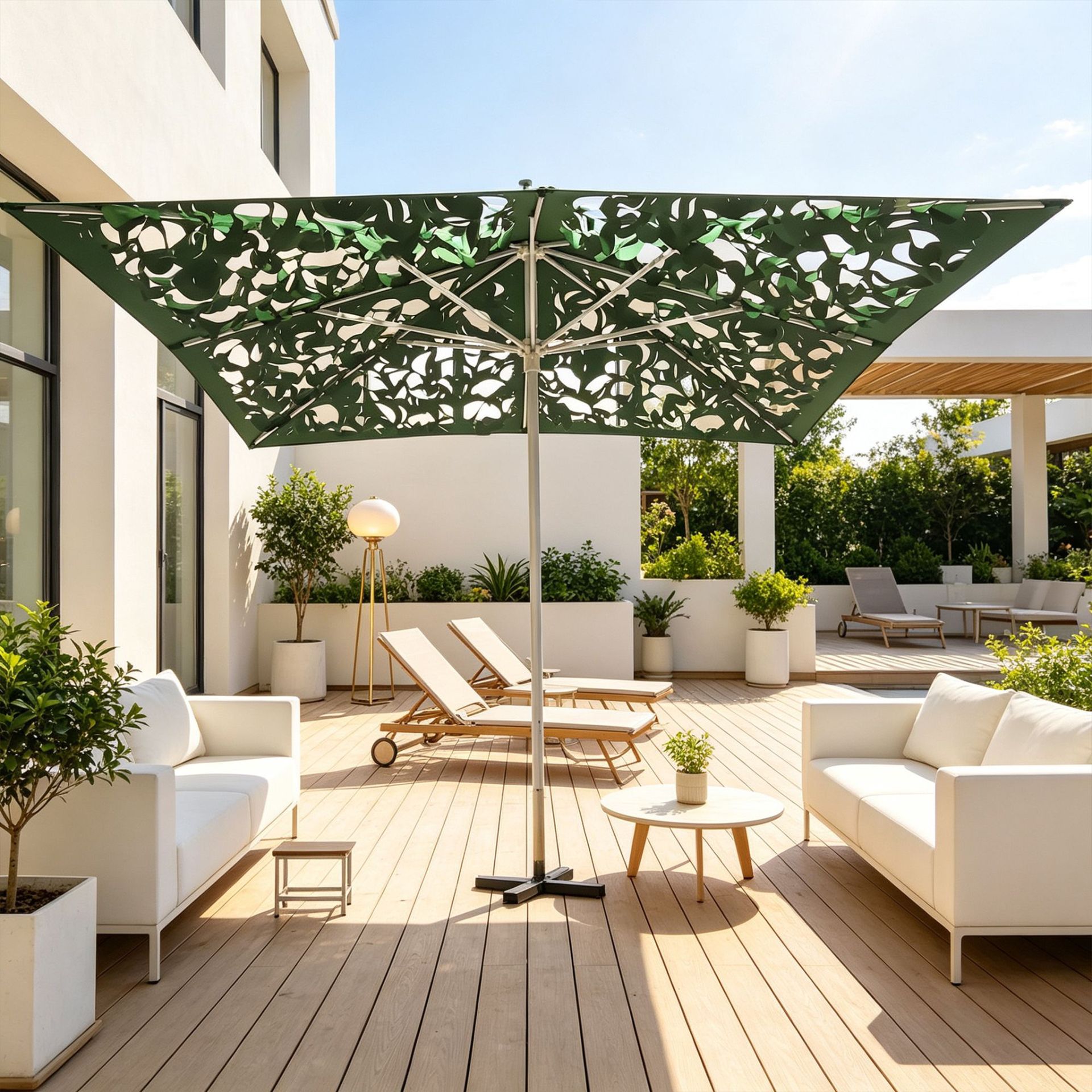 Hollow-Out Large Outdoor Sunshade Umbrella with Light and Shadow Effects, Imitating Leaves, Light-Transmitting, Functional Photography-Specific Umbrella, Square Sun Umbrella