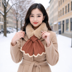 鱼尾围巾韩版秋冬季女兔毛针织毛绒毛线毛领子交叉护颈加厚毛围脖