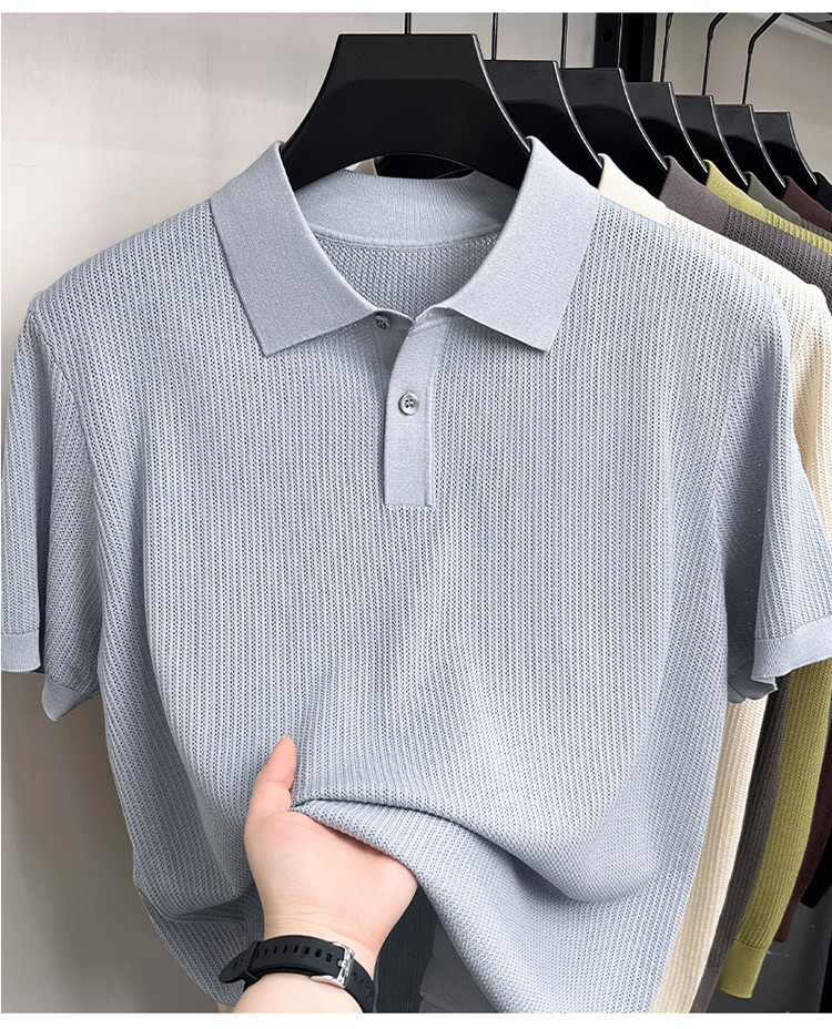 Men's High End Modal Breathable Cooling Collar Polo Shirt New Summer Short Sleeve Knitted T-Shirt Comfortable Fashion Top_viptrois.com
