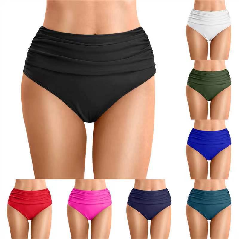 European and American Swimming Trunks Wholesale Cross-Border Amazon High-Waist Elastic Pleated Swimming Trunks for Women Conservative Triangle Swimming Trunks for Women