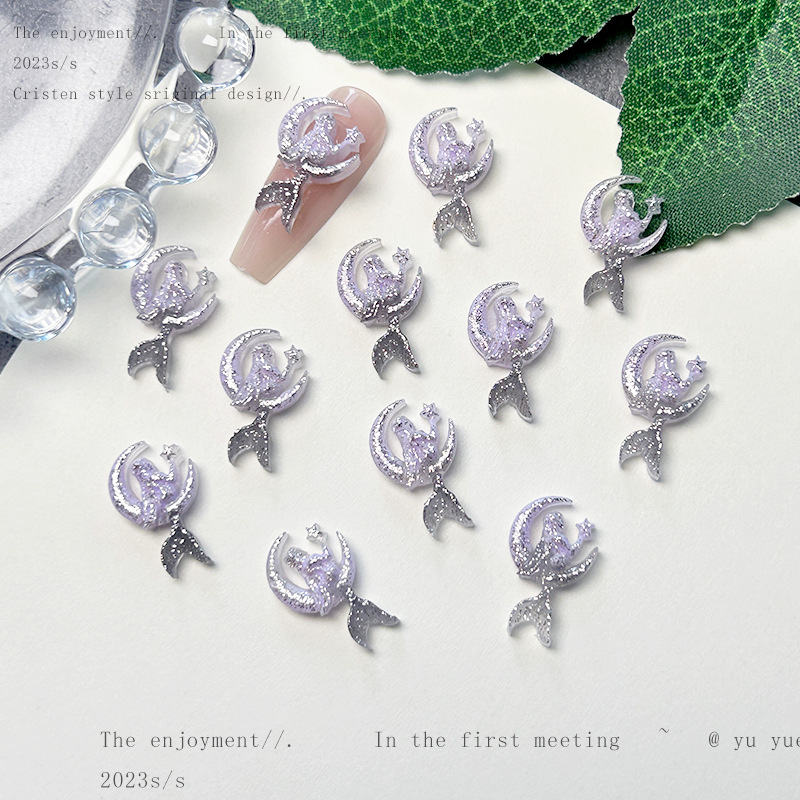 Nueva joyería de uñas de estilo gris-púrpura salvaje de estilo ins mezclada luminosa tridimensional de flores pequeñas accesorios de armadura al por mayor