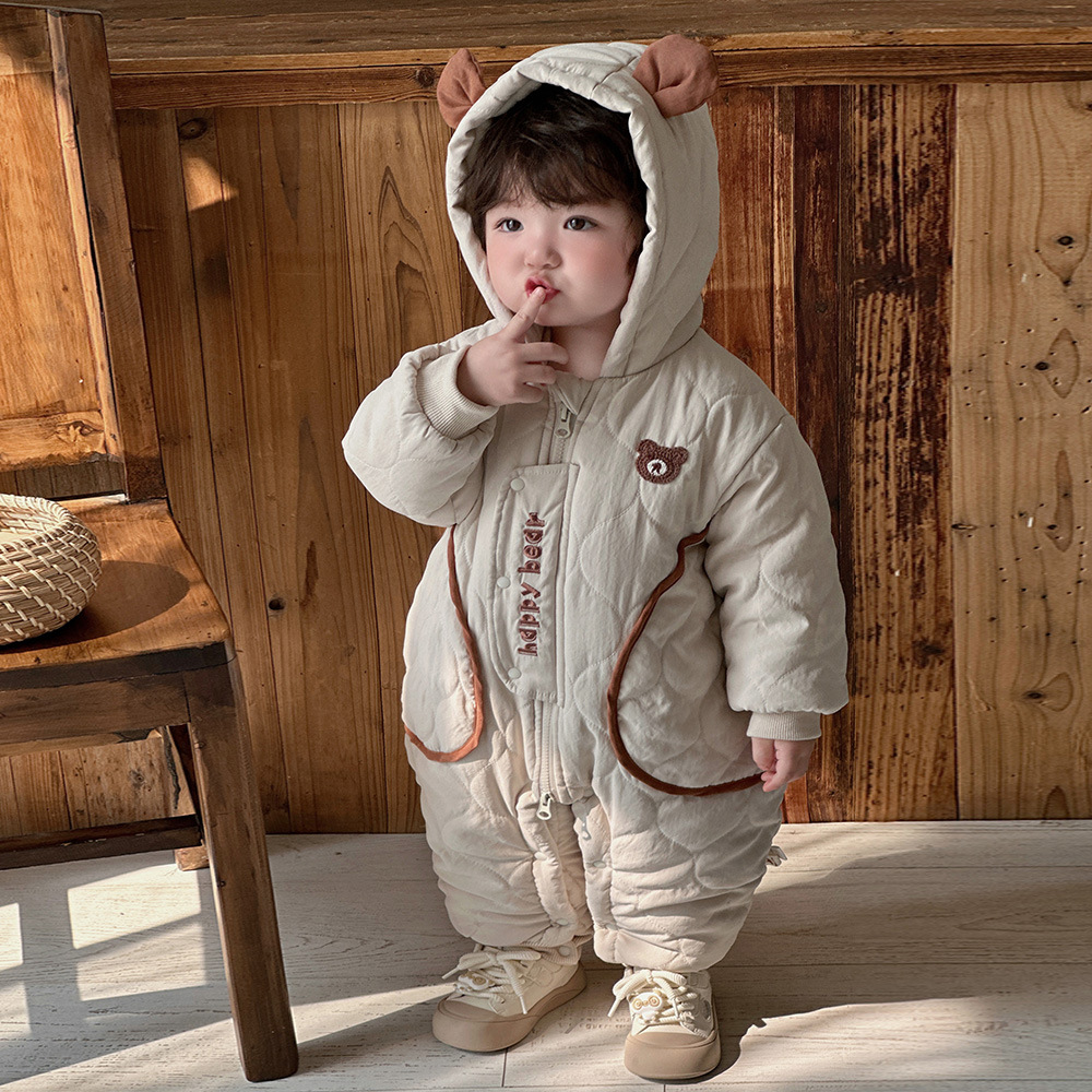 [Estilo personalizado] 2024 nuevo bebé de invierno coreano de dibujos animados lindo oso grueso cálido abrigo de una pieza