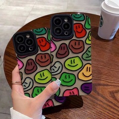 適用彩色笑臉蘋果14手機殼13硅膠軟邊iPhone12保護套11全包xr防摔