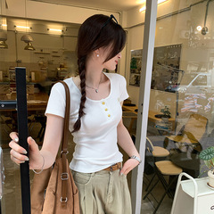 特別オファー卸売刺繍ショルダー半袖Tシャツフェミニン夏の新しいホットスタイルアメリカンホットガールスリムで美しい