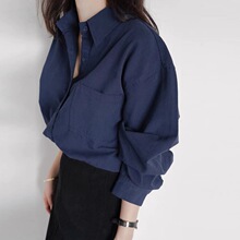 包邮2023春秋新品韩版休闲宽松纯棉长袖衬衫女装休闲上衣内搭衬衣