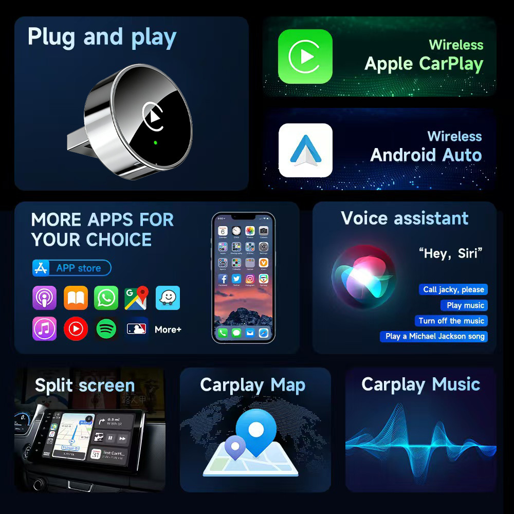2026 New Wired-To-Wireless Carplay Box Android Two-In-One Adapter Car Connectivity Adapter