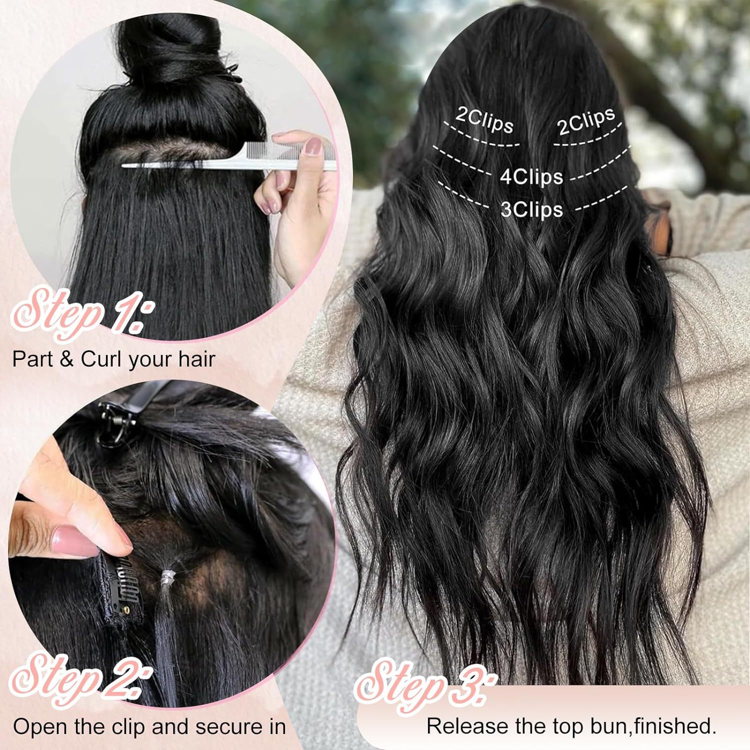 Synthetic Hair Clip-in Extensions For Volumising Curly Hair_voghion.com