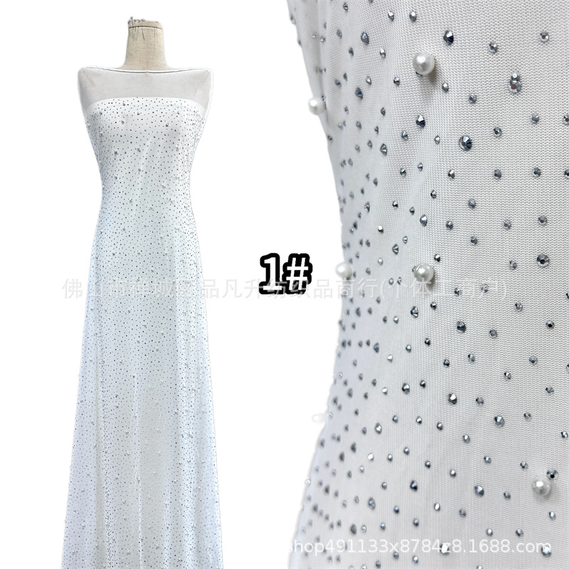 Nuevo full sky star perla caliente tela de malla de perla multicolor mano clavado cuentas para el pecho vestido de noche tela de boda