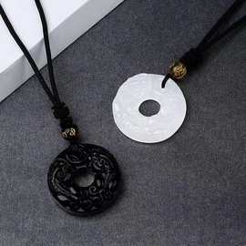 平安扣厂家批发天然黑曜石双貔貅平安扣吊坠抖音爆款玉石貔貅挂件