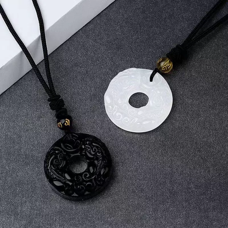 平安扣厂家批发天然黑曜石双貔貅平安扣吊坠抖音爆款玉石貔貅挂件