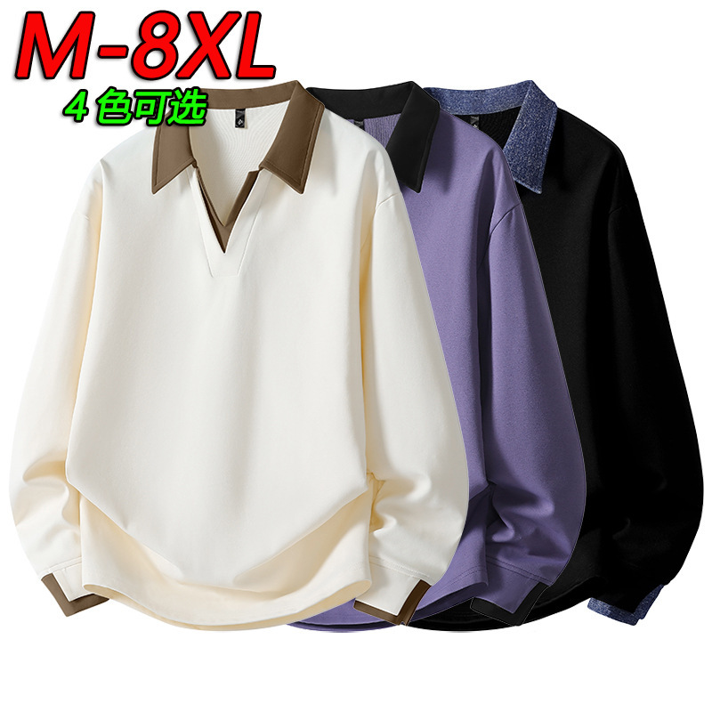 Cross-Border Foreign Trade Spring and Autumn Heavyweight Plus-Size Lapel Sweatshirt Men's Color-Block Polo Shirt V-Neck Top Men's Aliexpress Cross-Border Foreign Trade Spring and Autumn Heavyweight Plus-Size Lapel Sweatshirt Men's Color-Block Polo Shirt V-Neck Top Men's Aliexpress