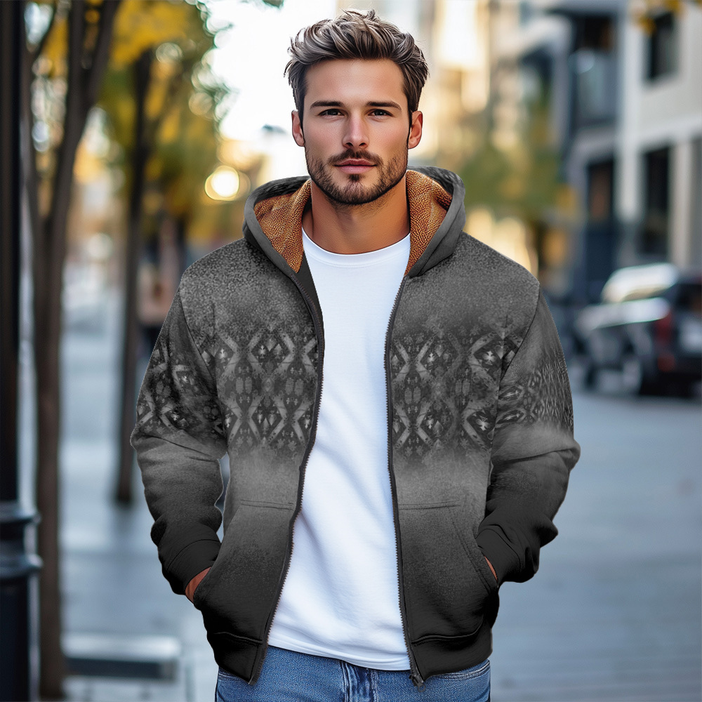 Giacca in cotone con cappuccio e cerniera da uomo invernale con stampa digitale europea D953_voghion.com