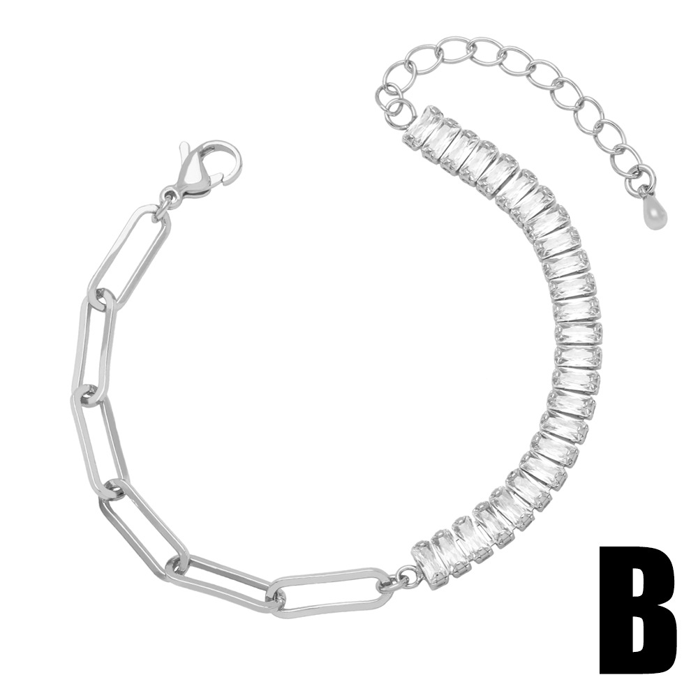 Fashion Simple Half Stitching Zircon Inlaid Chain Bracelet Wholesale