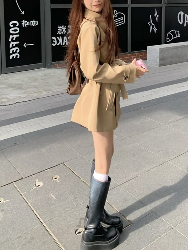 MIU系千金家2025秋冬季网红新款英伦风双排扣韩版通勤风衣外套女|undefined