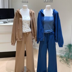 人鱼 美式毛圈卫衣外套毛边卫裤自带胸垫抹胸三件套