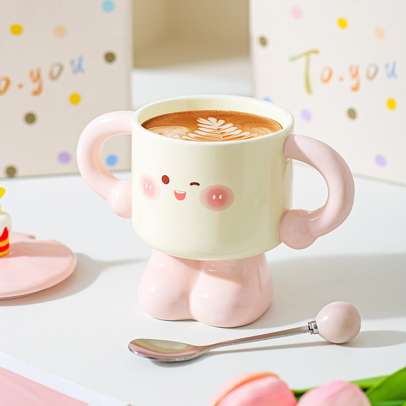 Taza de cerámica creativa con cubierta de cuchara taza de marca pequeña taza encantadora regalo de cumpleaños para chicas y niños taza de leche