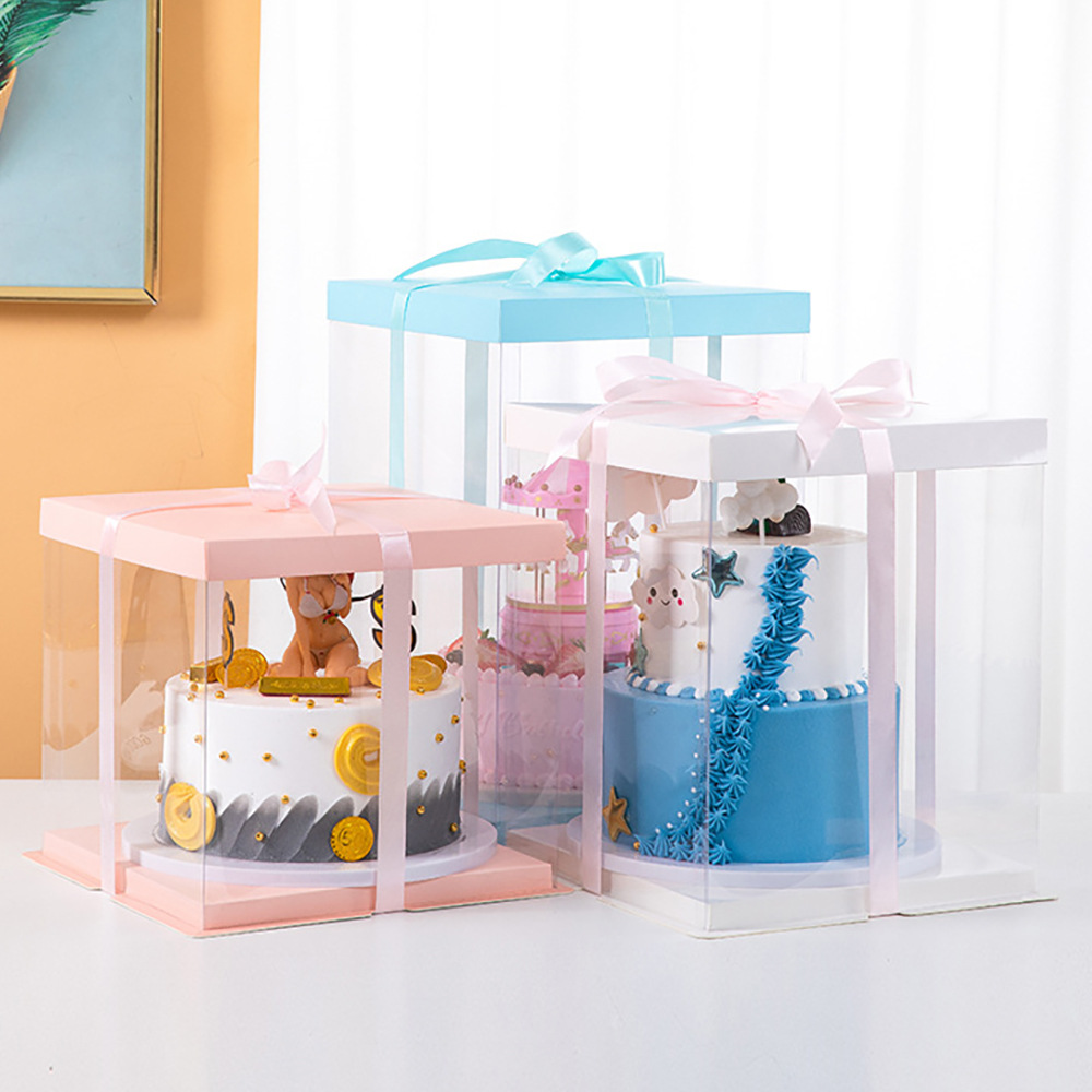 透明生日蛋糕盒子手提烘焙包装六八十二寸双层加高一次性厂家批发