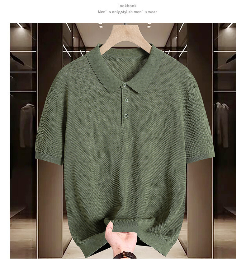 Men's Slim Fit Polo Shirt Light Luxury Fashion Knitted Short Sleeve Business Casual Solid Color Turn Down Collar Summer Top_viptrois.com