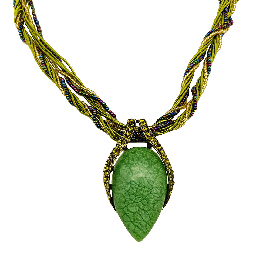 欧美跨境民族风仿宝石吊坠项链 复古手工米珠水滴毛衣链颈链 N303