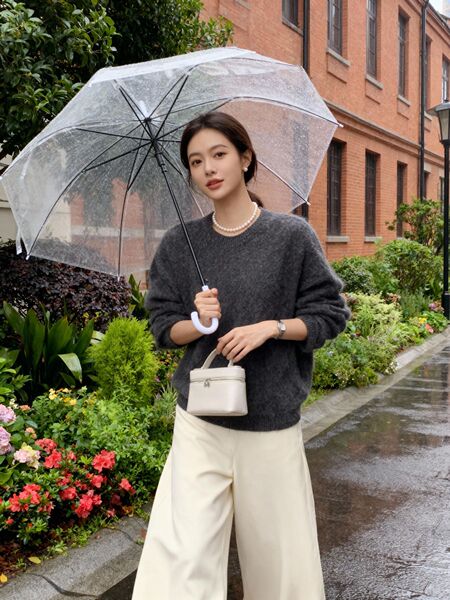 270克厚款羊绒拉毛毛衣羊绒羊毛衫外套女圆领慷懒风套头打底衫女