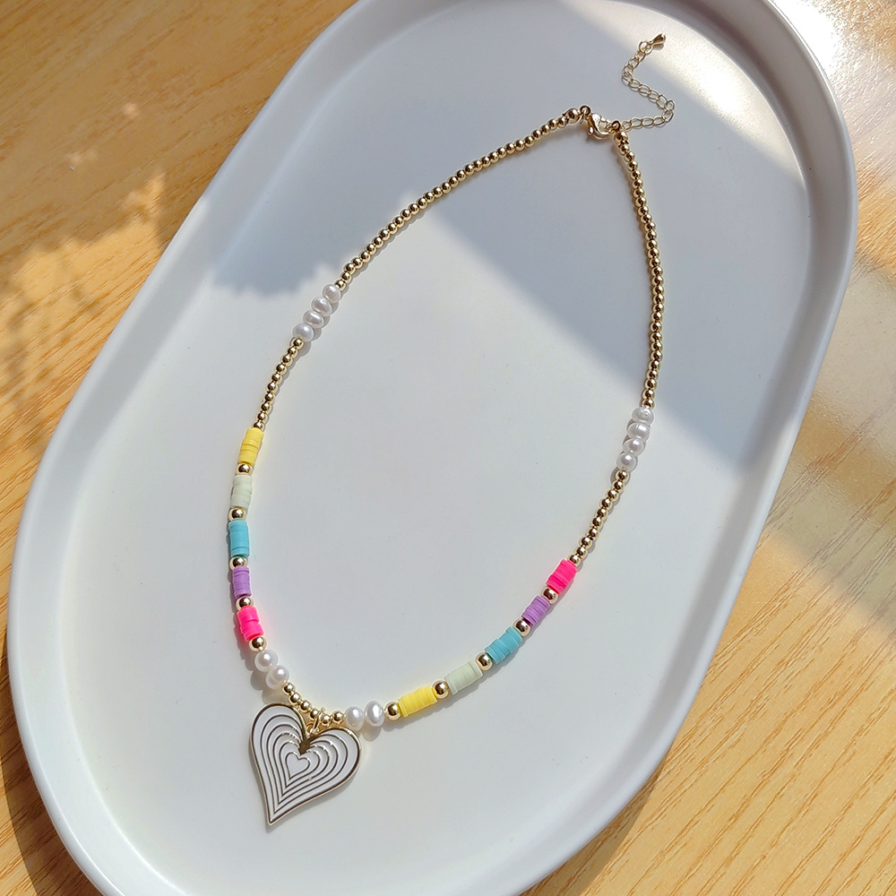 12g Weight Pendant Necklace Classification 1 Piece Quantity Daily Occasion Natural Freshwater Pearl, soft clay Material Heart Shape Pattern Women'S Gender Beaded Design Fashion Style Fashion Heart Shape Natural Freshwater Pearl Soft Clay Beaded Women's Pendant Necklace 15