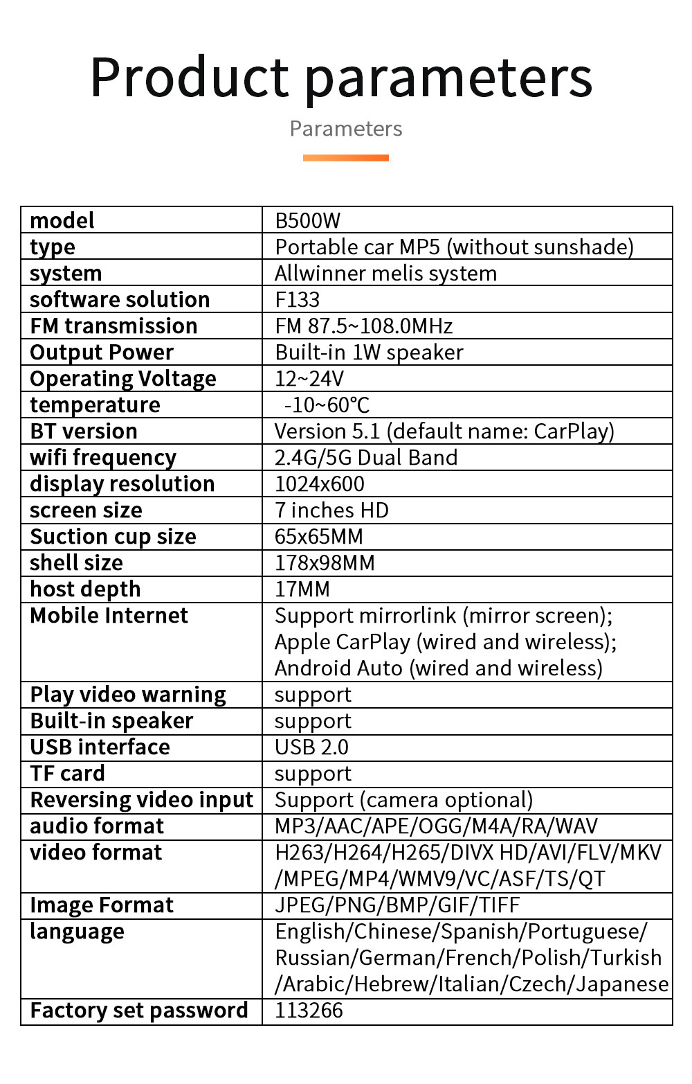 Cross-Border Source 7inch Portable Wireless Carplay Bluetooth Car Mp5 Player Radio Card-Inserting Main Unit