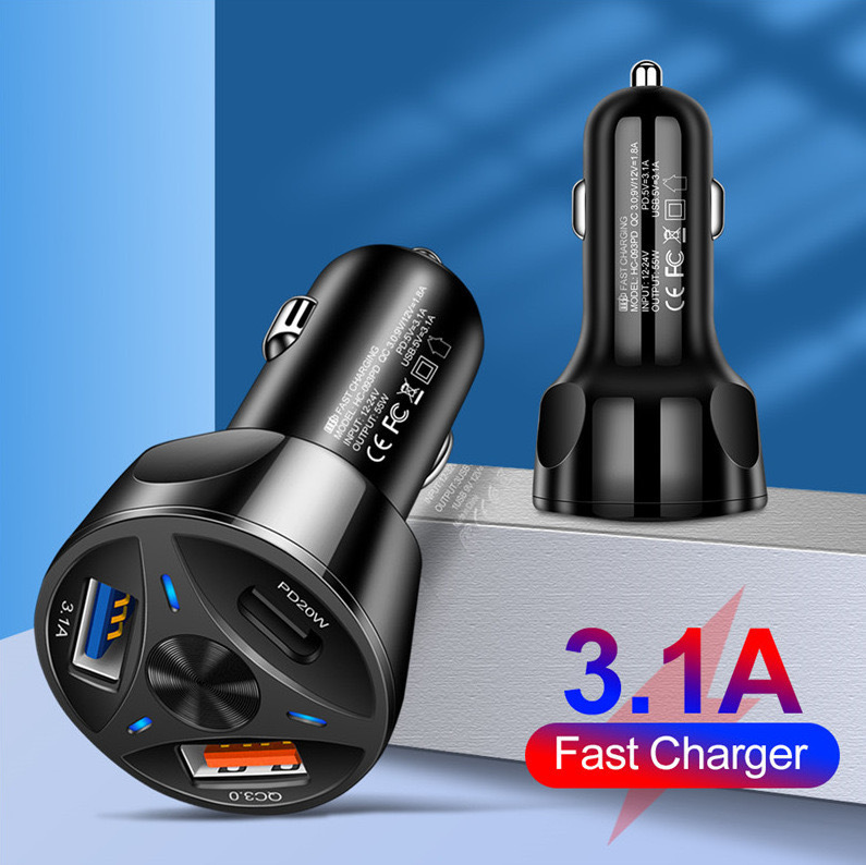 Cargador de automóviles, un remolque, tres cargas súper rápidas, 2 puertos USB / PD, Apple, Huawei, cigarrillos, fábrica transfronteriza al por mayor image 4