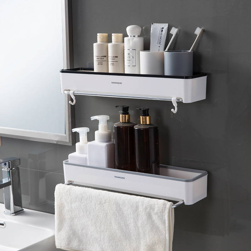 Estante de almacenamiento para baño, toallero de plástico montado en la pared sin perforaciones, estante de almacenamiento para encimera de baño y cocina
