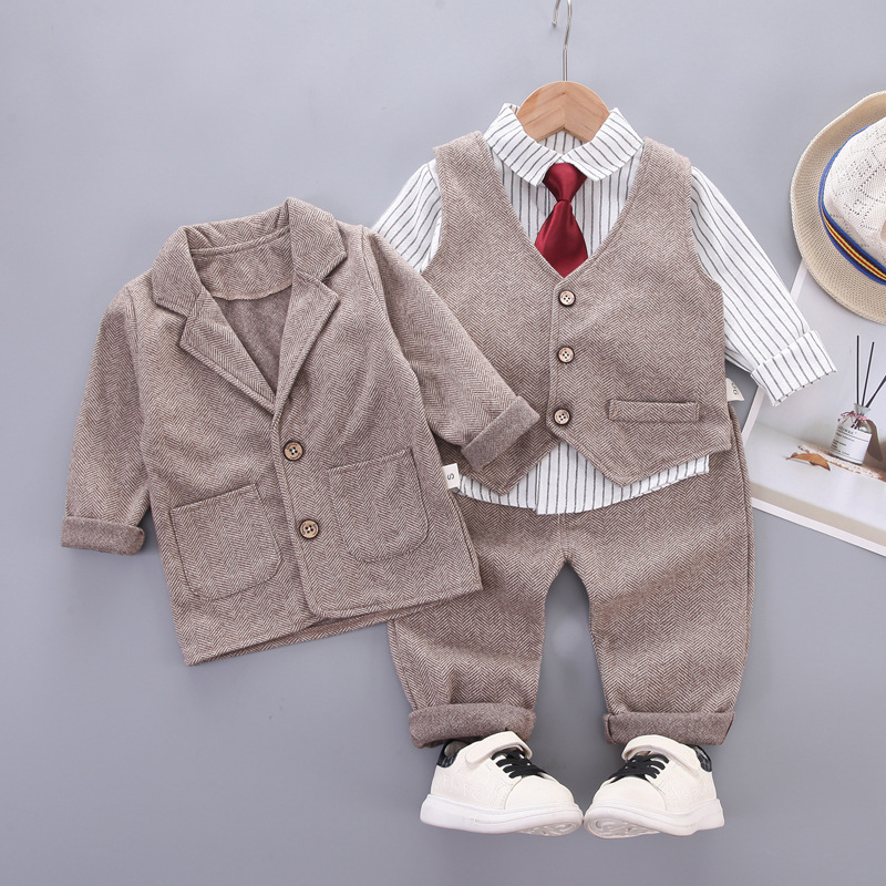 Abito da bambino, cravatta da ragazzo, abito da uomo, pantaloni a maniche lunghe autunnali e invernali, set da quattro pezzi_voghion.com