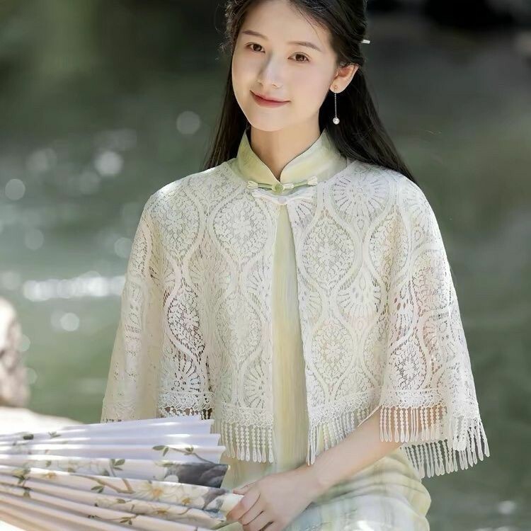 New lace cape with tassels, sun-protective cardigan, elegant and versatile summer shawl, suitable for gowns, wedding dresses, and cheongsams New lace cape with tassels, sun-protective cardigan, elegant and versatile summer shawl, suitable for gowns, wedding dresses, and cheongsams