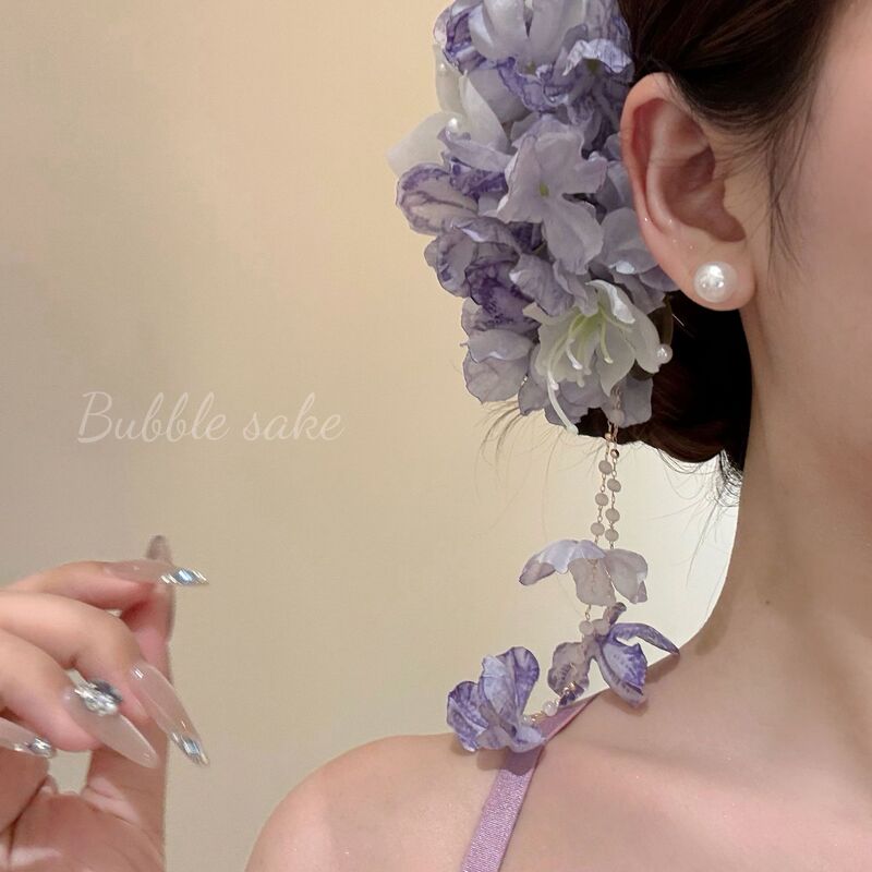 Original [Purple Beauty] Super Fairy Purple Flower Tassel Hairpin Women's Holiday Style Photo Head Flower Hairpin Hair Accessory