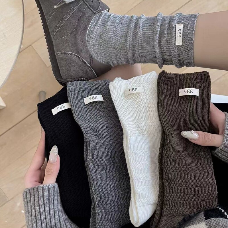 Early autumn ballet style stacked socks with egg letter logo, mid-calf length, Korean version, cool and minimalist, pure cotton, ins-style calf socks Early autumn ballet style stacked socks with egg letter logo, mid-calf length, Korean version, cool and minimalist, pure cotton, ins-style calf socks