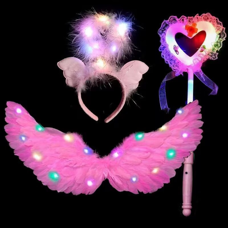 Alas de plumas luminosas transfronterizas apoyos chica elfo alas de Ángel Día del niño rendimiento en el escenario mariposa