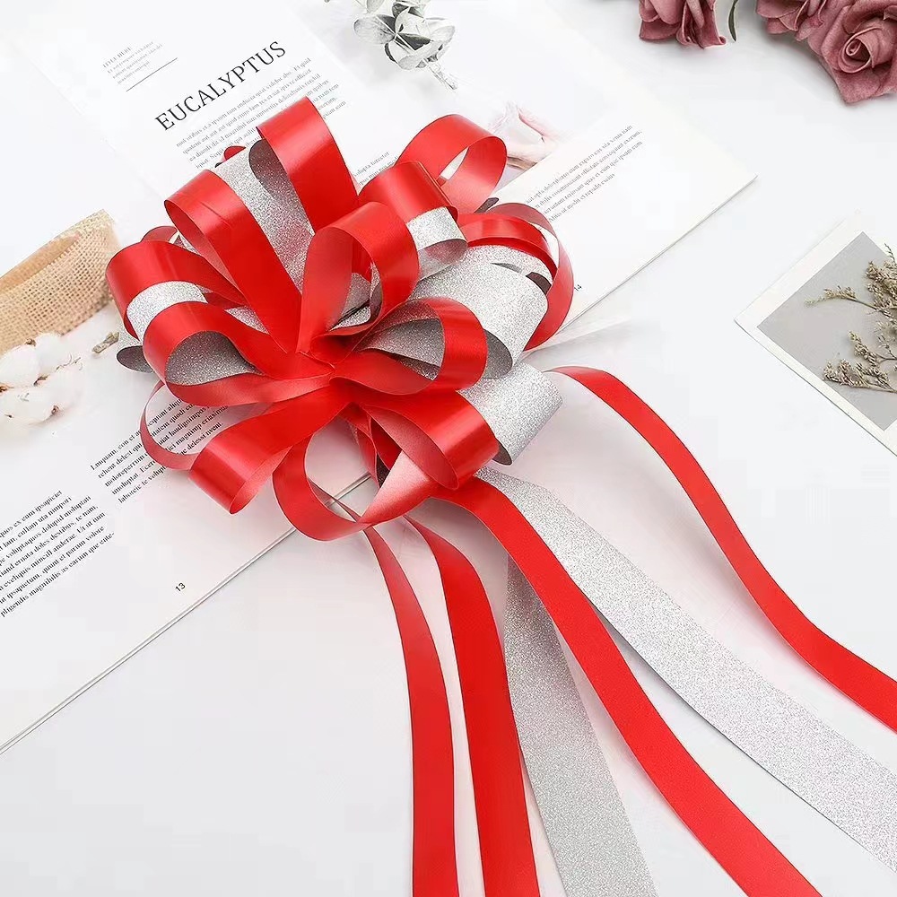 Gran cristal perezoso tire flor tridimensional de dos colores arco mano tire flor material de embalaje decoración del coche de la boda