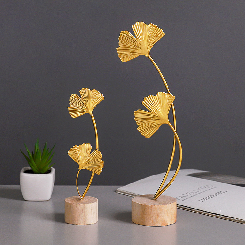 Ginkgo biloba ornamentos de hierro fundido nórdico creativo en el hogar sala de estar decoración de armario de vino de entrada artesanía de metal de lujo ligero image 4